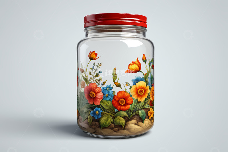 高清大图下载【趣麦麦图】花卉图案玻璃罐