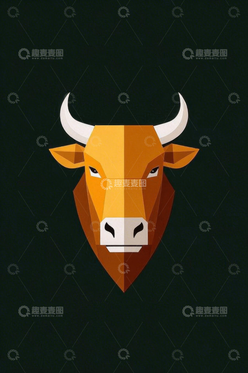 高清大图下载【趣麦麦图】几何风格牛头插画