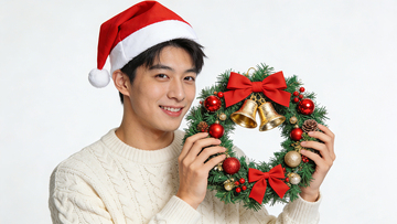 圣诞节日男青年花环喜庆写真照