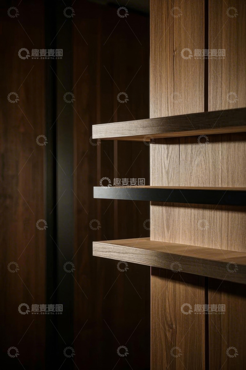 高清大图下载【趣麦麦图】现代木质置物架室内装饰细节