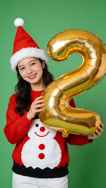 圣诞少女喜庆装扮金气球人像写真