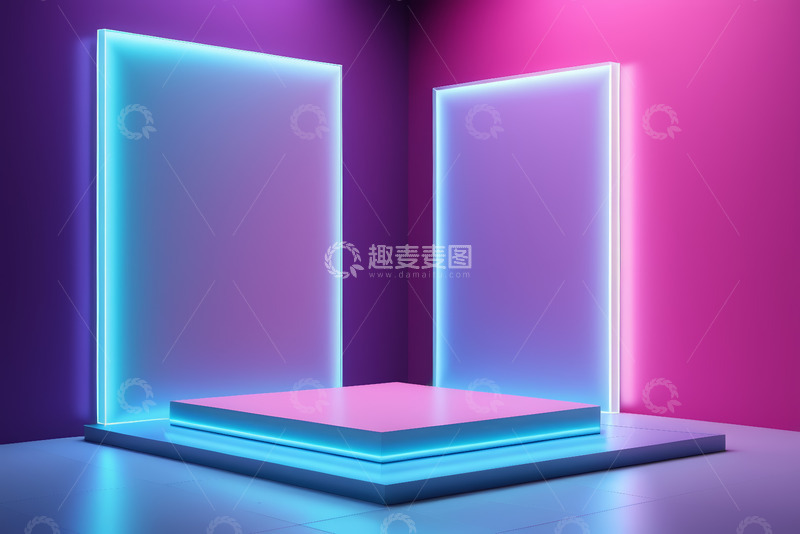 高清大图下载【趣麦麦图】霓虹灯光环绕的展示平台