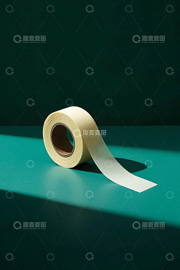 绿色背景上的一卷米黄色胶带