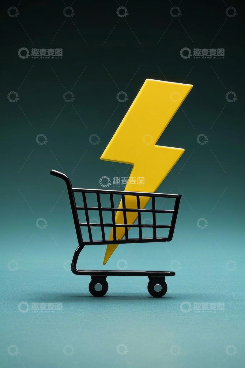 高清大图下载【趣麦麦图】购物车与闪电符号创意画面