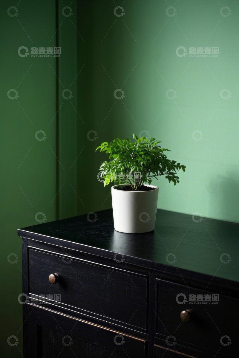 高清大图下载【趣麦麦图】黑柜上的绿植盆栽装饰
