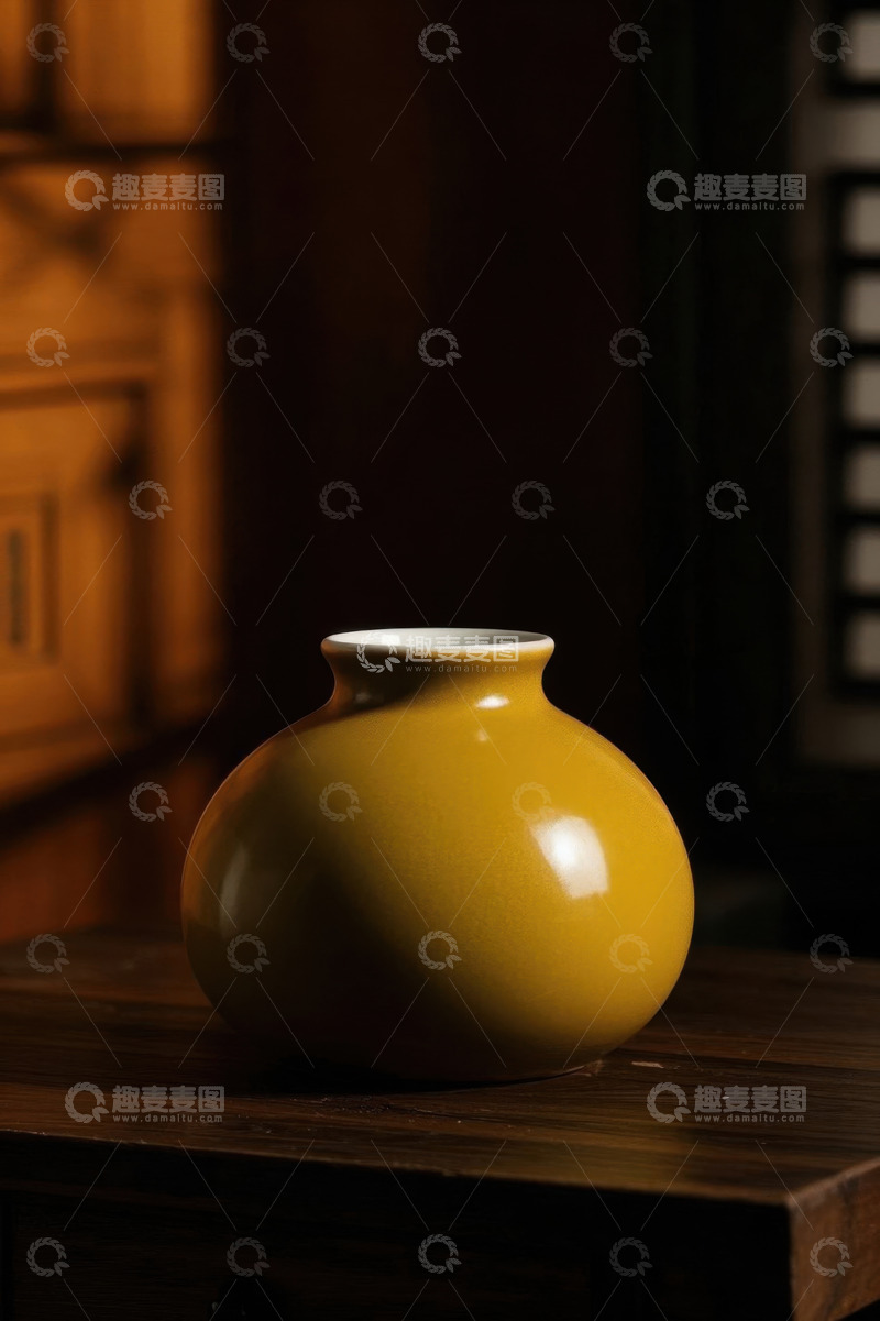 高清大图下载【趣麦麦图】黄色陶瓷花瓶静物