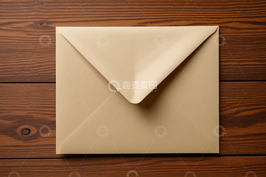 木质桌面上的米色信封