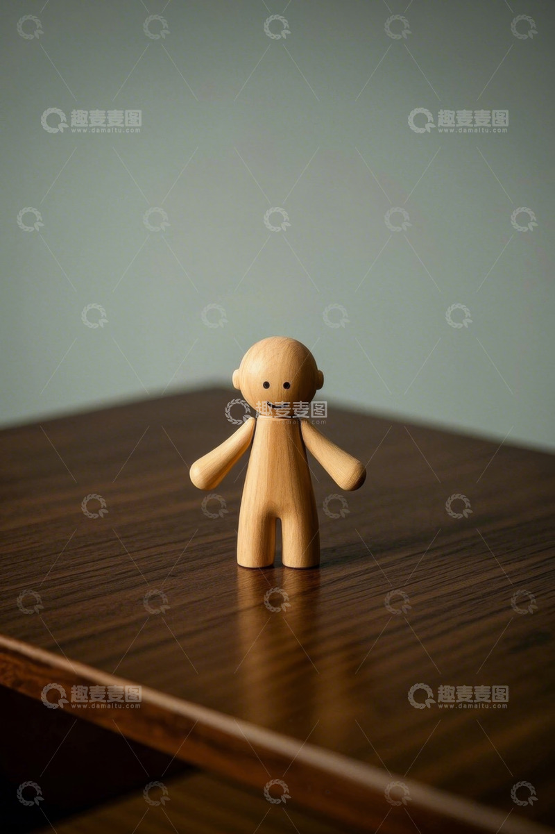 高清大图下载【趣麦麦图】木质玩偶站立在桌面上