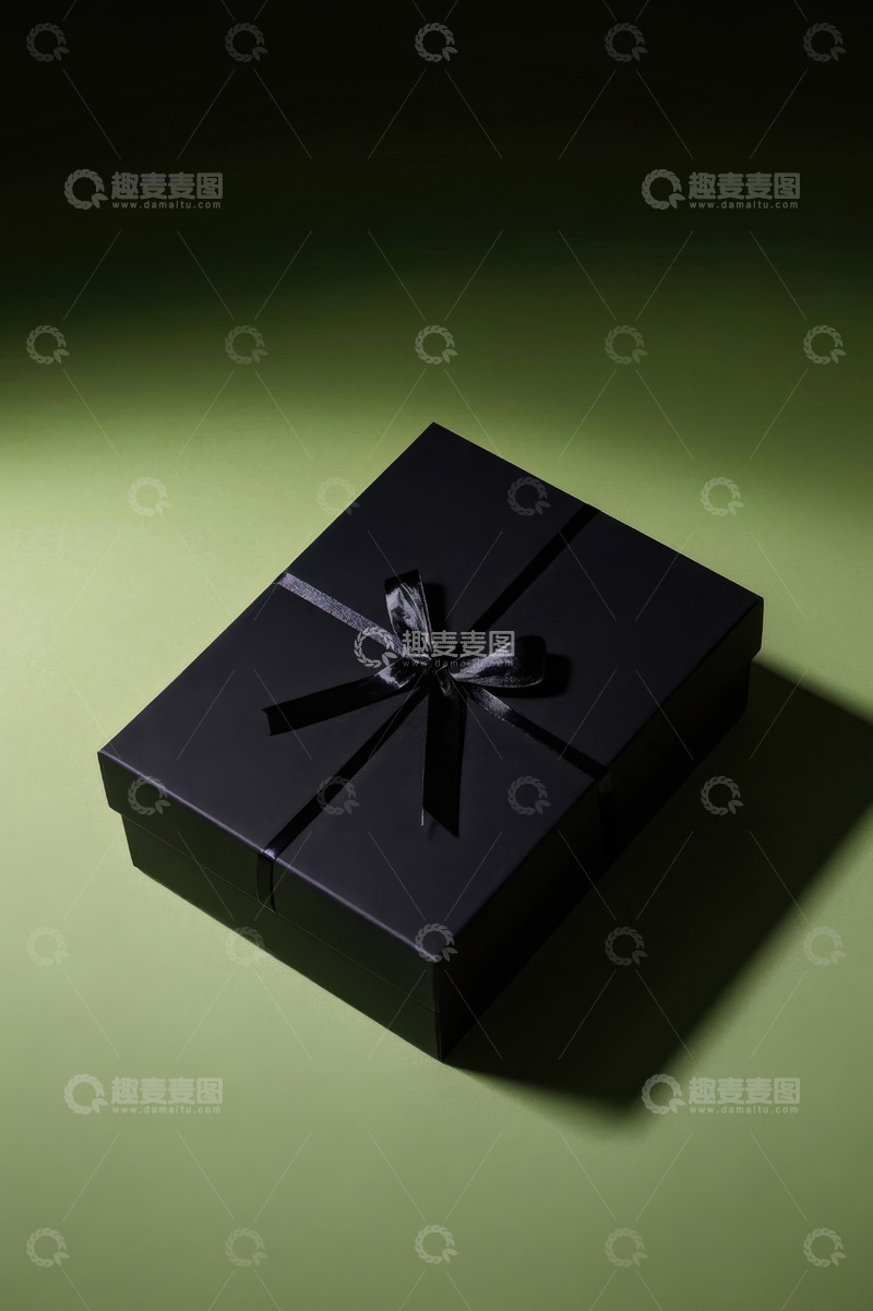 高清大图下载【趣麦麦图】黑色礼盒带蝴蝶结特写