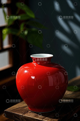 红色陶瓷花瓶静物特写