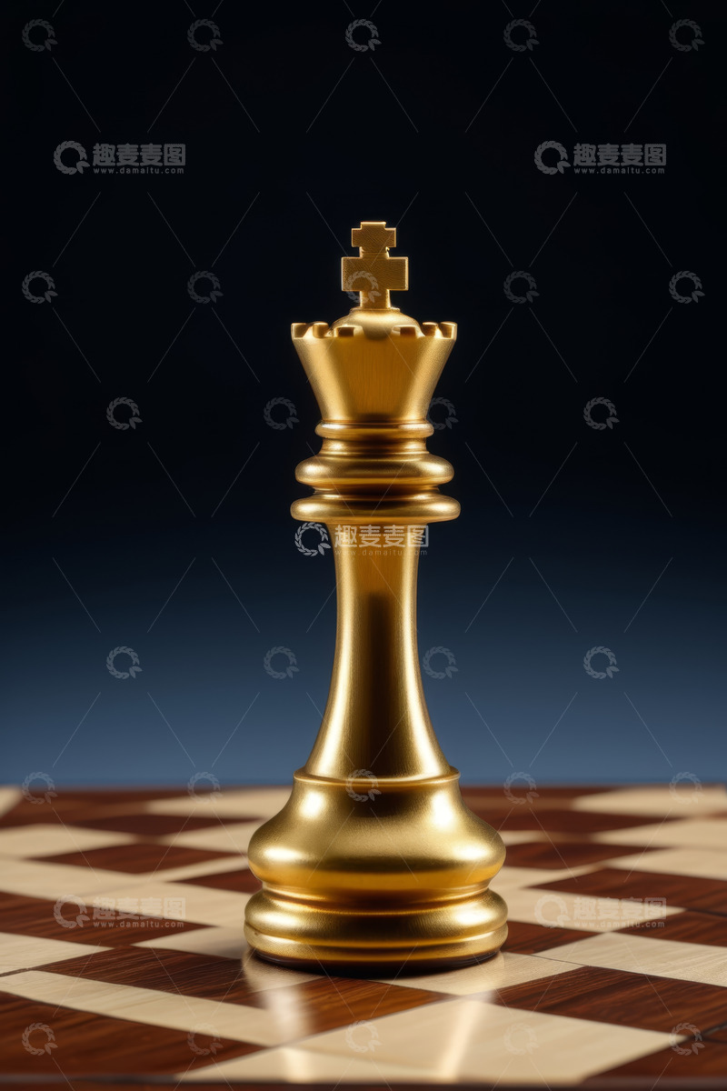 高清大图下载【趣麦麦图】棋盘上的金色国际象棋国王棋子