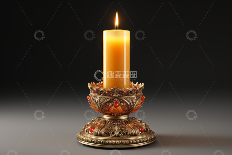 高清大图下载【趣麦麦图】装饰华丽烛台上点燃的蜡烛
