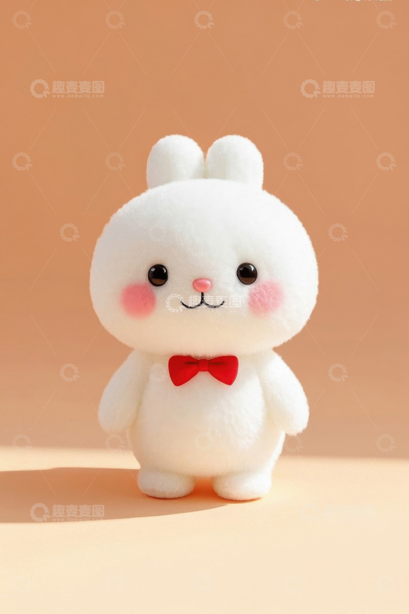 高清大图下载【趣麦麦图】可爱白色兔子玩偶带红色领结