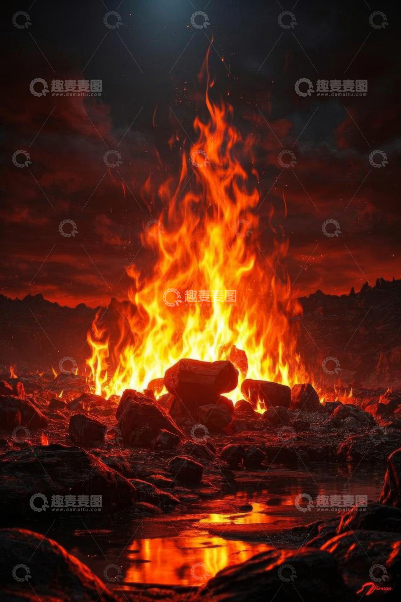 高清大图下载【趣麦麦图】野外熊熊燃烧的篝火