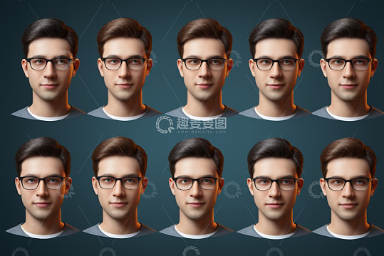 戴眼镜男性多姿态肖像素材