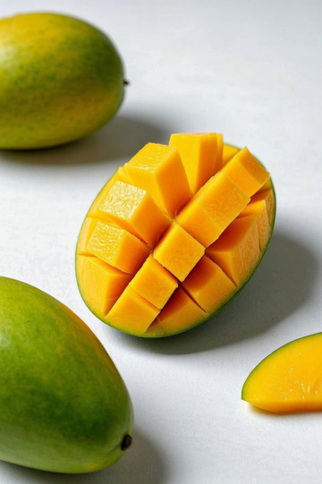 新鲜芒果及切块特写