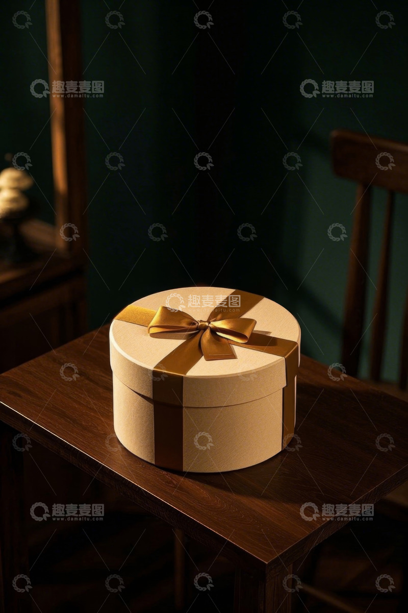 高清大图下载【趣麦麦图】桌上带丝带的礼物盒