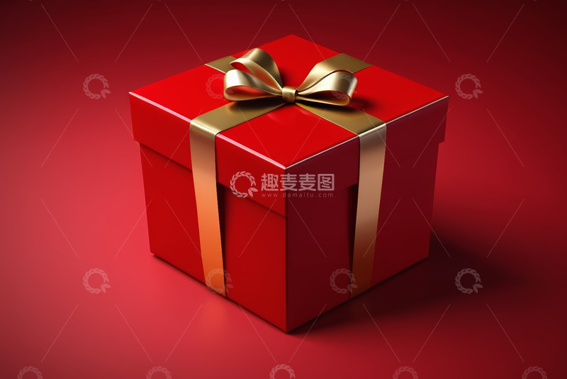 高清大图下载【趣麦麦图】红色礼品盒配金色丝带