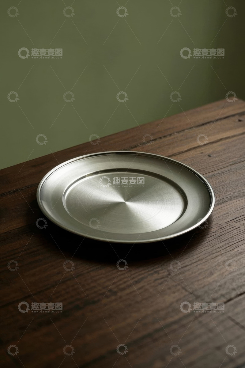 高清大图下载【趣麦麦图】木质桌面上的金属圆盘