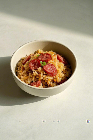 碗装香肠炒饭美食