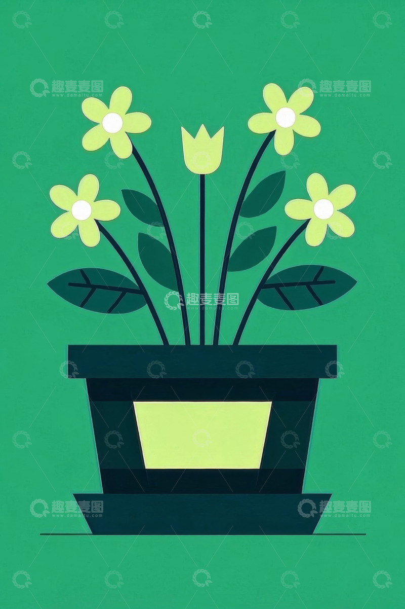 高清大图下载【趣麦麦图】绿色背景下的盆栽花卉动画素材