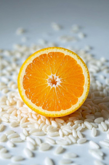 橙子切片搭配米粒特写