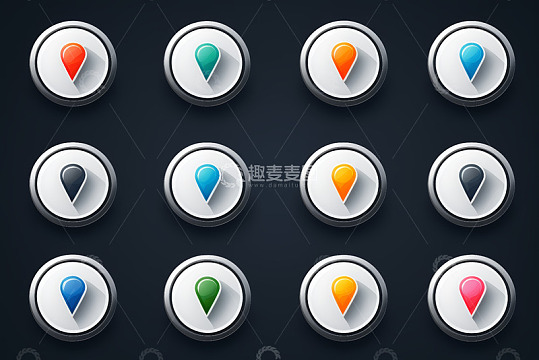 多色定位图标按钮素材