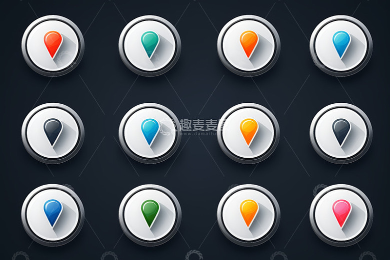多色定位图标按钮素材
