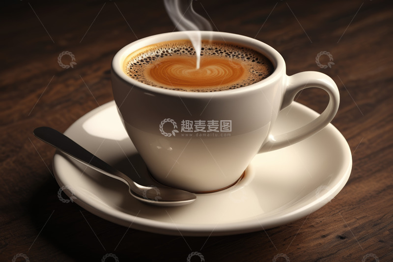高清大图下载【趣麦麦图】木桌上的热咖啡和勺子