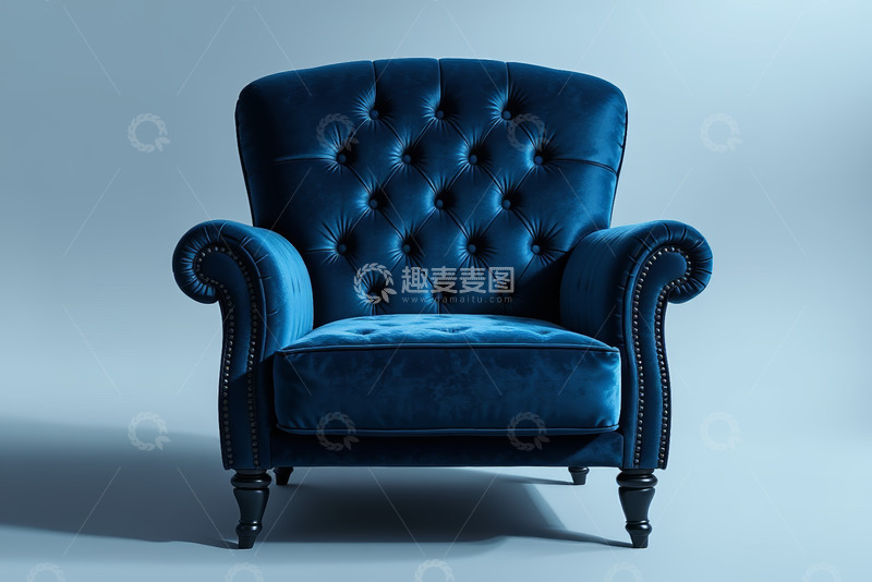 高清大图下载【趣麦麦图】蓝色复古单人沙发