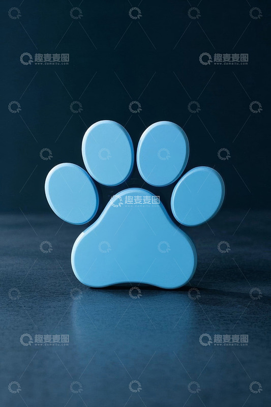 蓝色动物爪印图标特写