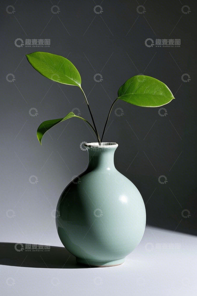 高清大图下载【趣麦麦图】浅绿色花瓶插绿色植物