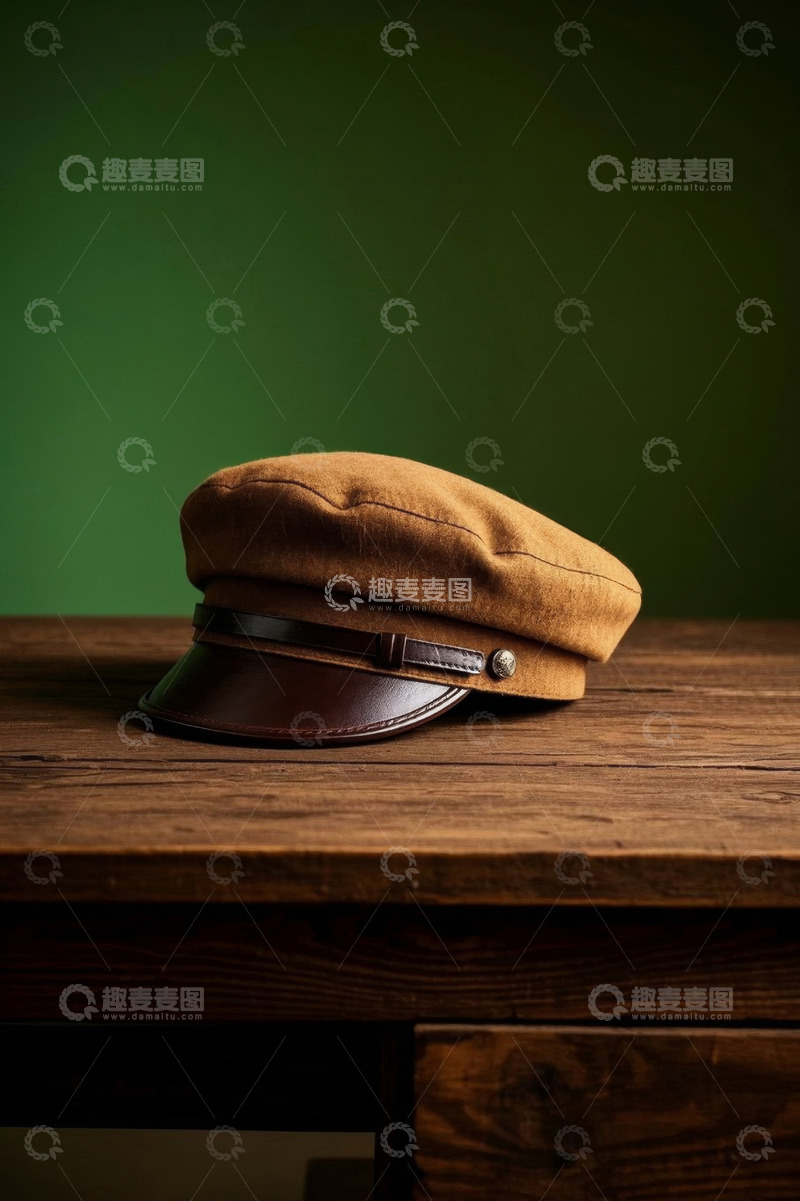 高清大图下载【趣麦麦图】棕色帽子置于木质桌面上