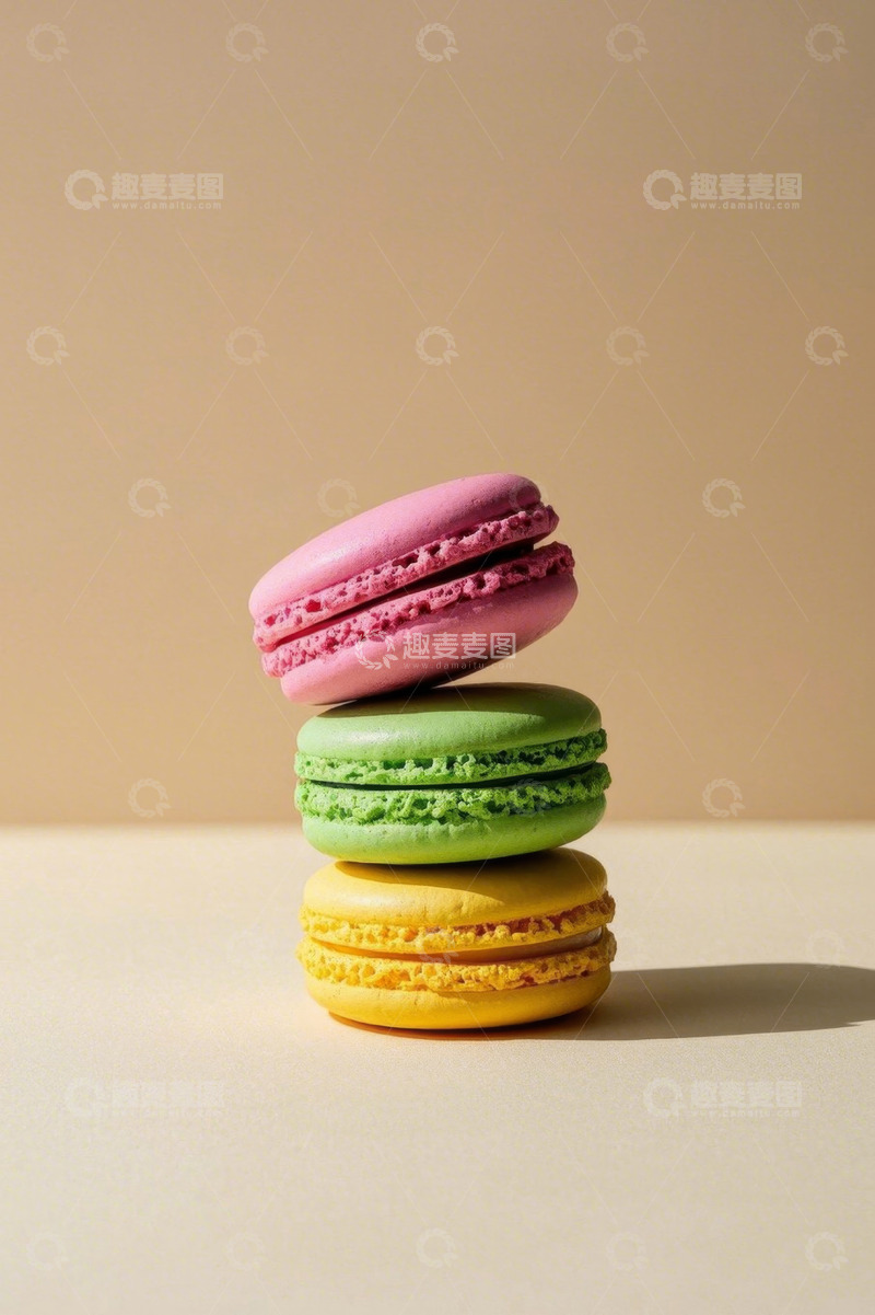 高清大图下载【趣麦麦图】三色马卡龙堆叠静物