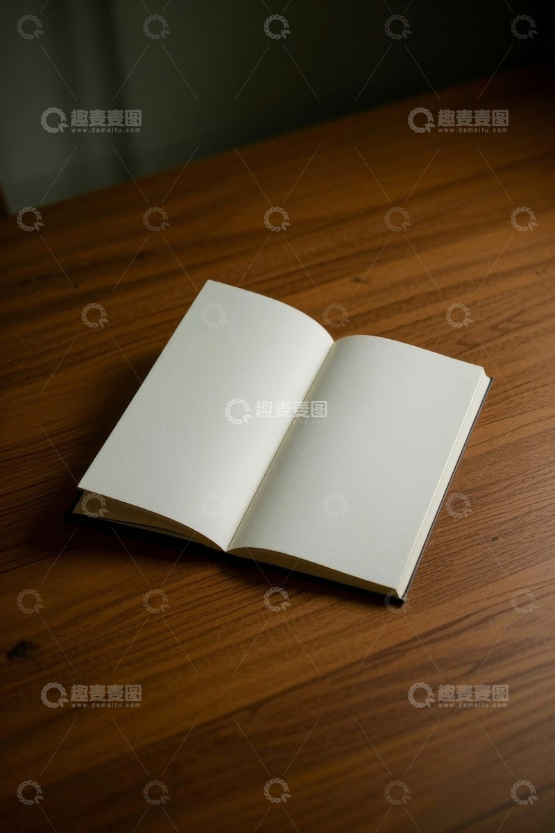 高清大图下载【趣麦麦图】木质桌面上翻开的空白书