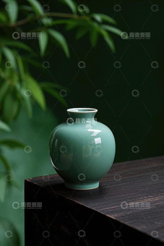 中式青瓷花瓶静物特写