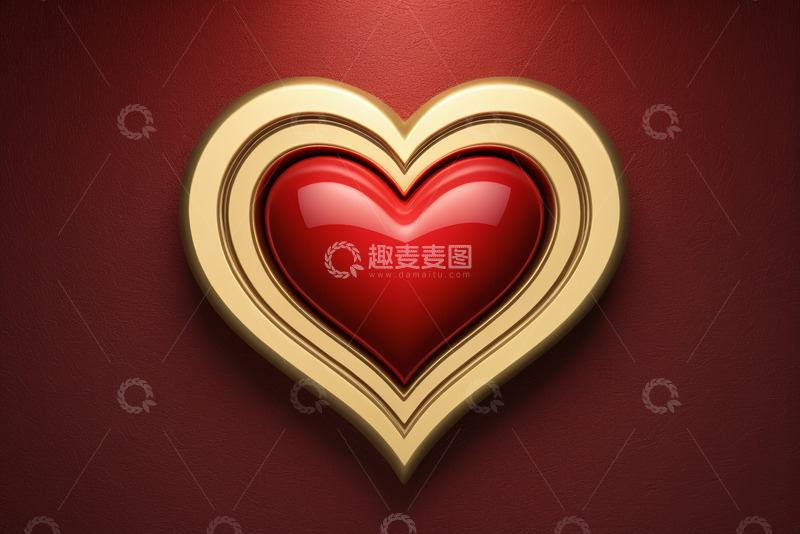 高清大图下载【趣麦麦图】红色背景金色边框红心图案