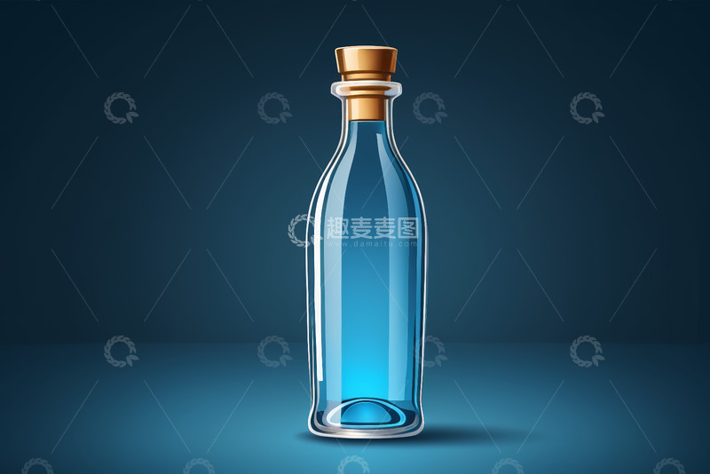 高清大图下载【趣麦麦图】蓝色玻璃瓶带软木塞特写