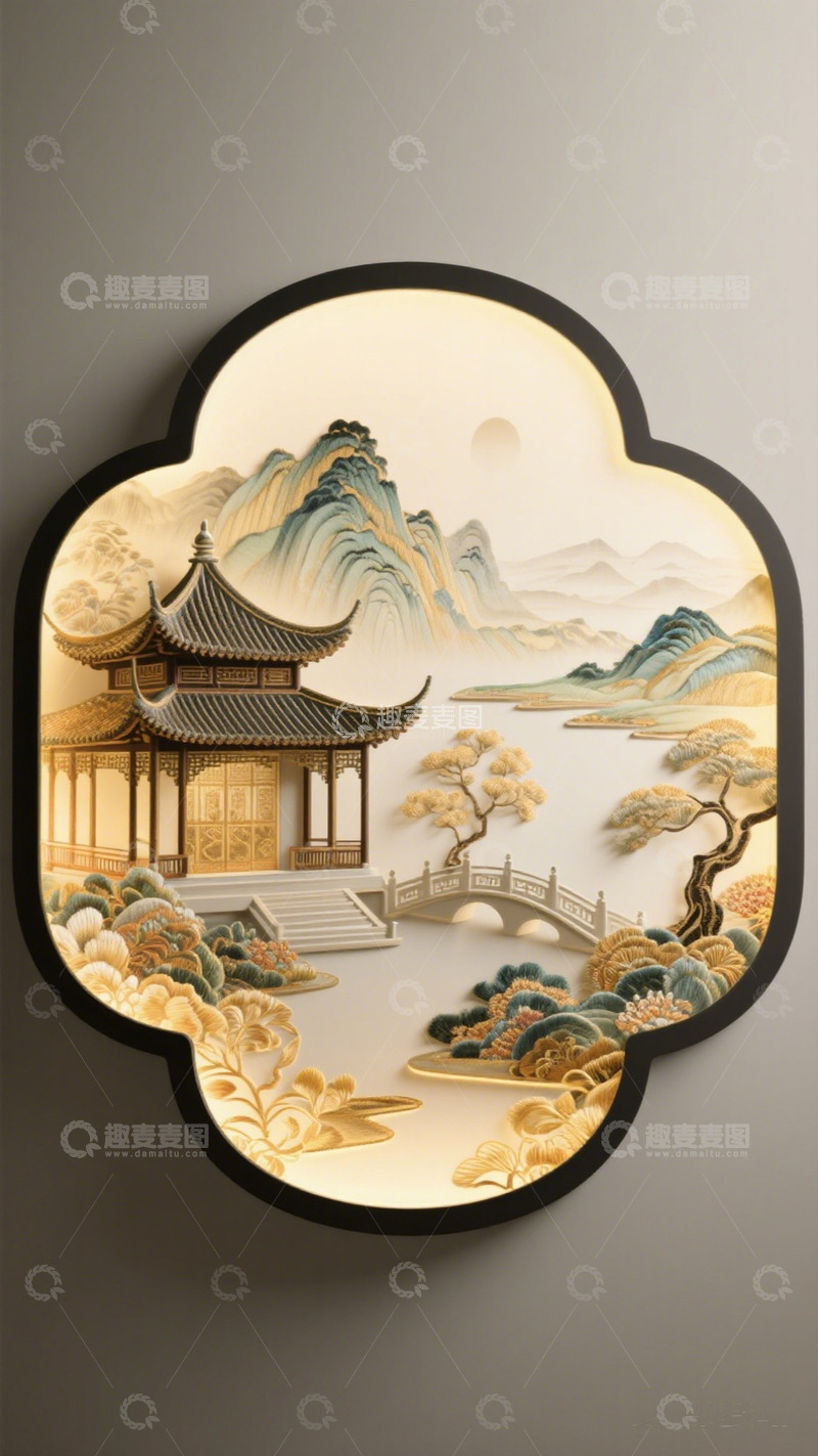 高清大图下载【趣麦麦图】中式山水装饰挂画