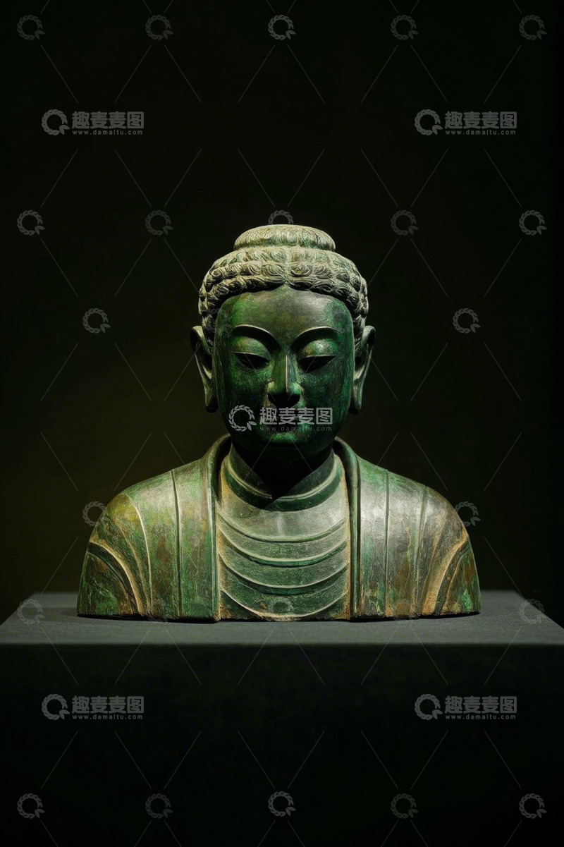 高清大图下载【趣麦麦图】博物馆青铜佛像半身像