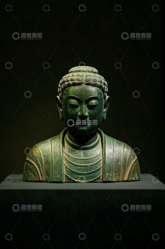 博物馆青铜佛像半身像