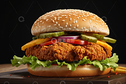 美味鸡肉汉堡特写