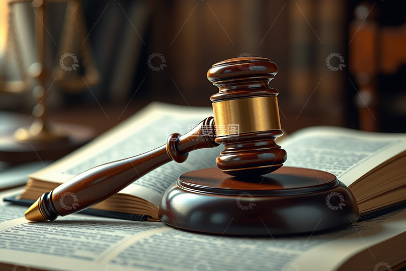 高清大图下载【趣麦麦图】法庭木槌置于法律书籍上