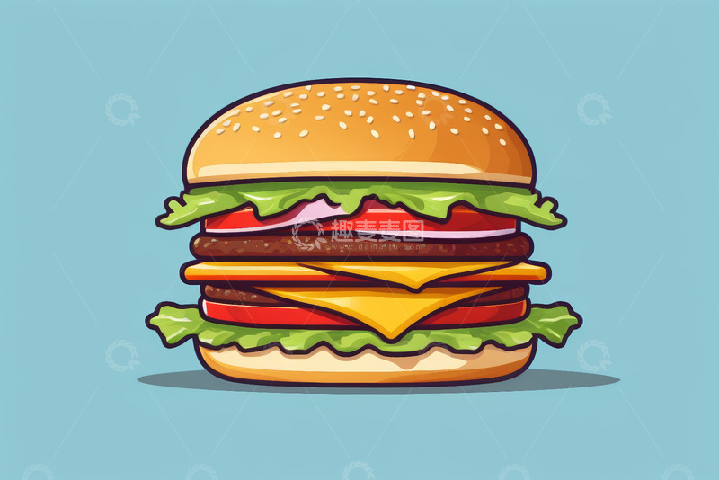 高清大图下载【趣麦麦图】卡通风格双层汉堡插画