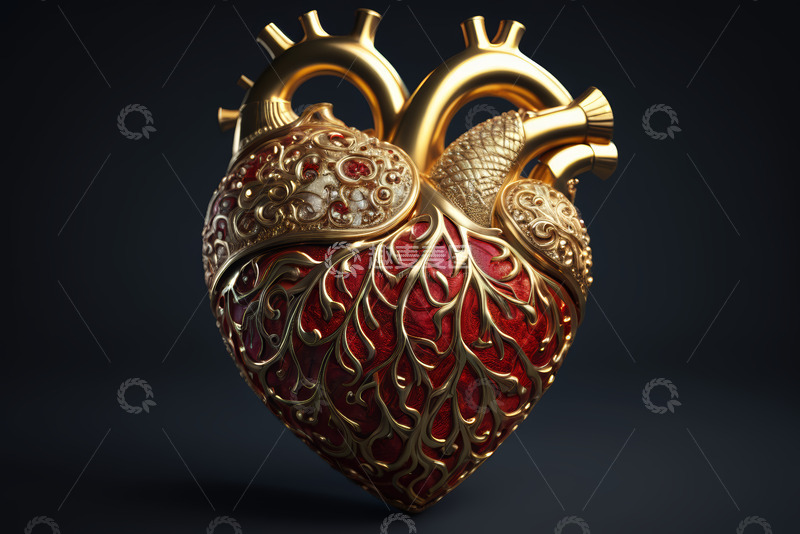 高清大图下载【趣麦麦图】金色装饰心脏模型特写