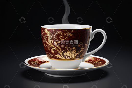 精美花纹咖啡杯与托盘