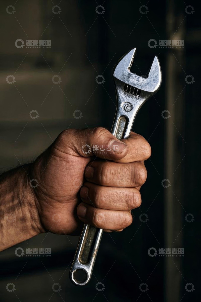 高清大图下载【趣麦麦图】手持扳手的手部特写