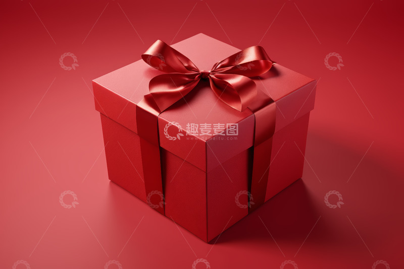 高清大图下载【趣麦麦图】红色礼品盒带蝴蝶结特写