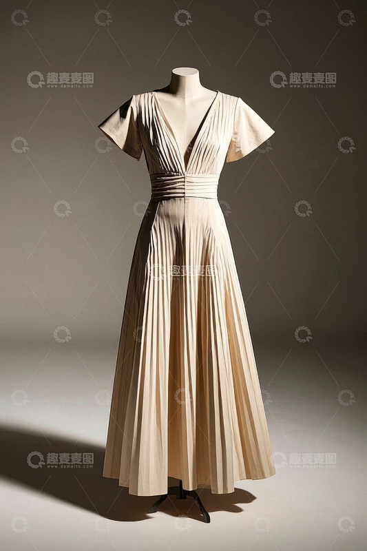 米白色褶皱连衣裙展示
