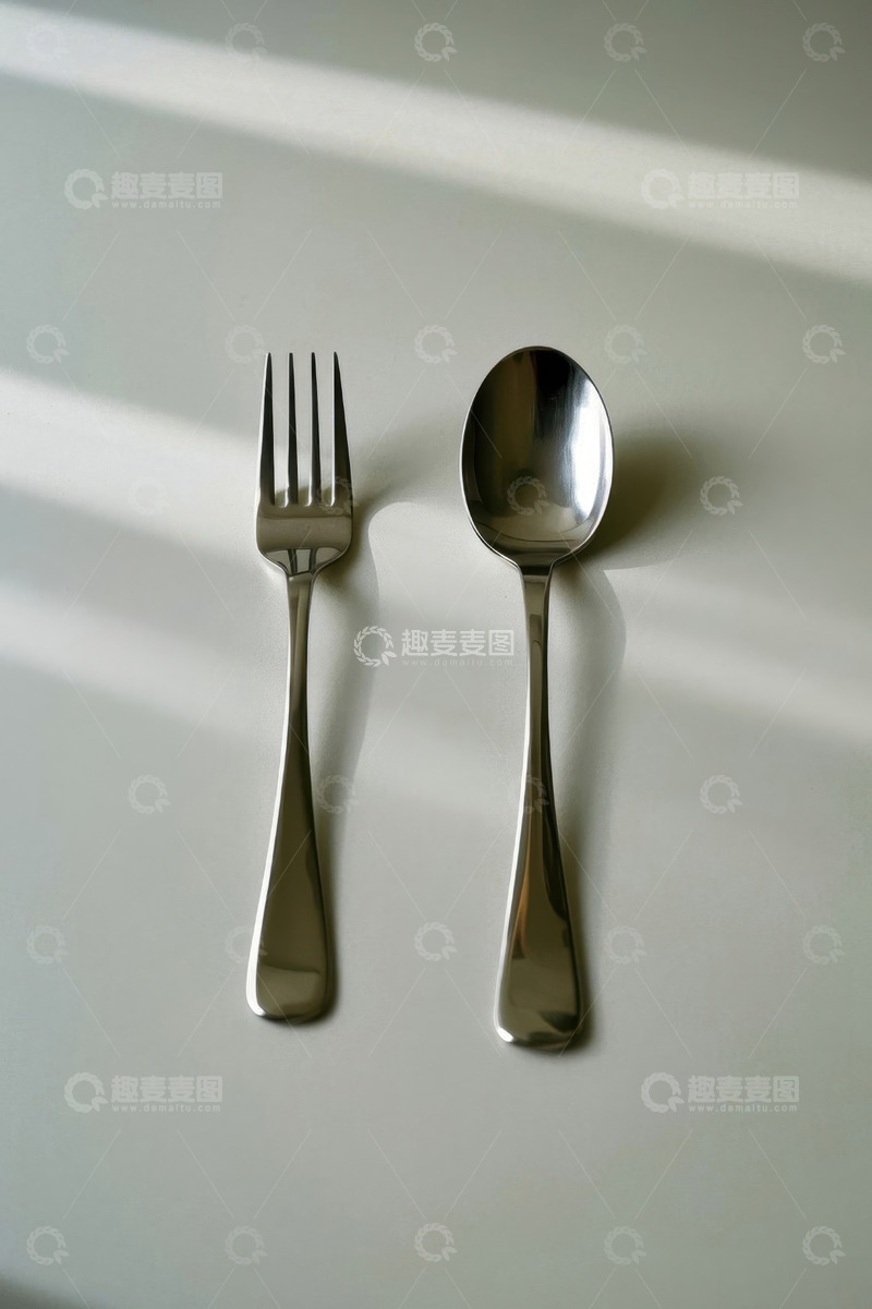 高清大图下载【趣麦麦图】金属叉子与勺子静物特写